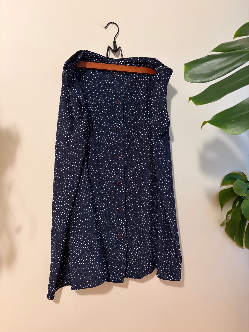 Vintage Navy Blue Polka Dot Button-Front Skirt